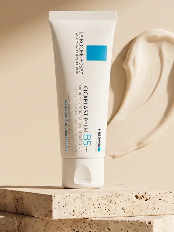 La Roche-Posay Cicaplast Balm B5+ tube and cream swatch.